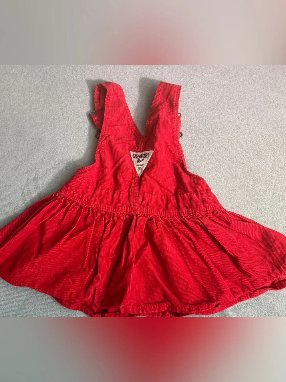 OshKosh B'gosh Red Corduroy Pinafore and Gray Overalls Set